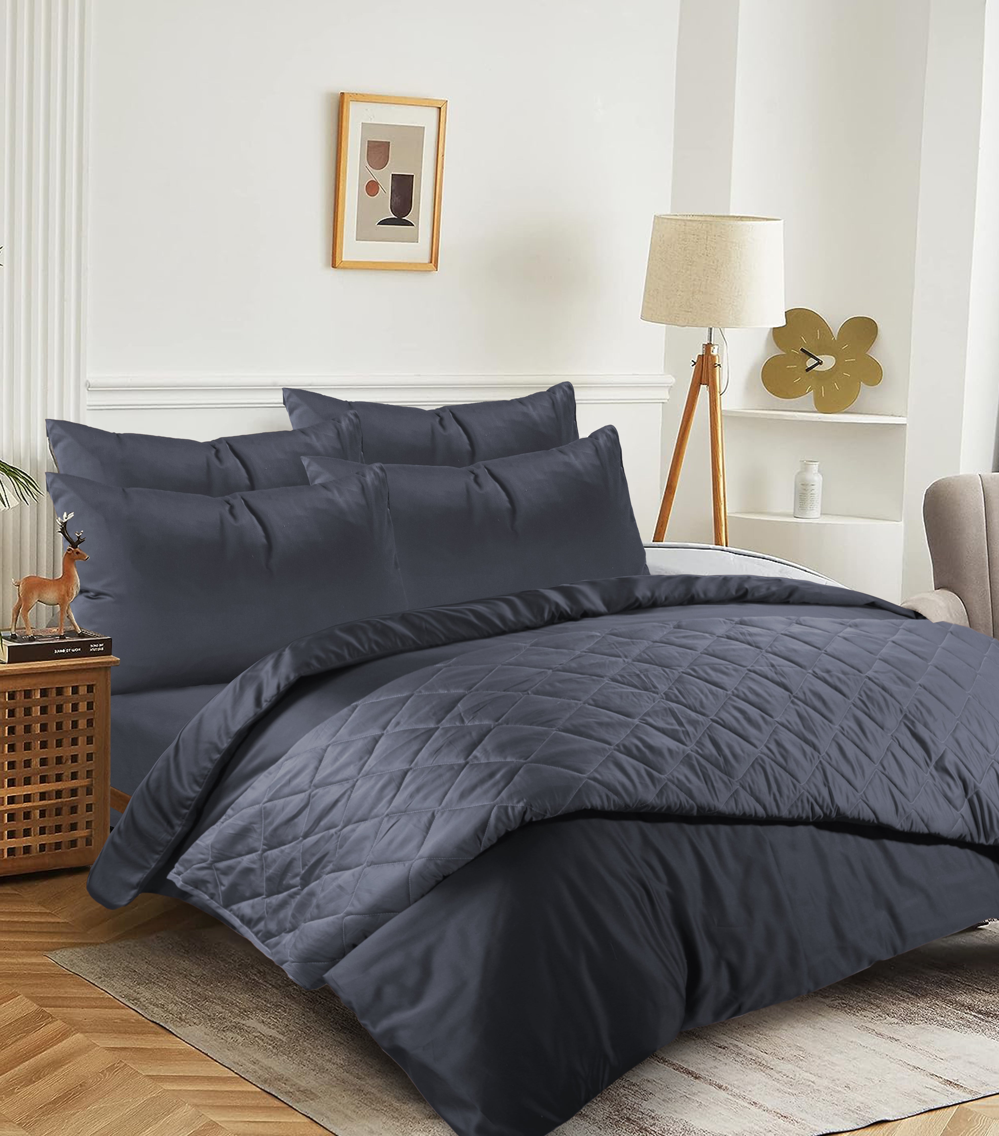 CHARCOAL SOLID-BED SPREAD - DAHOME TEXTILES