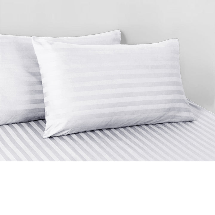 WHITE STRIPE-BED SHEET SET