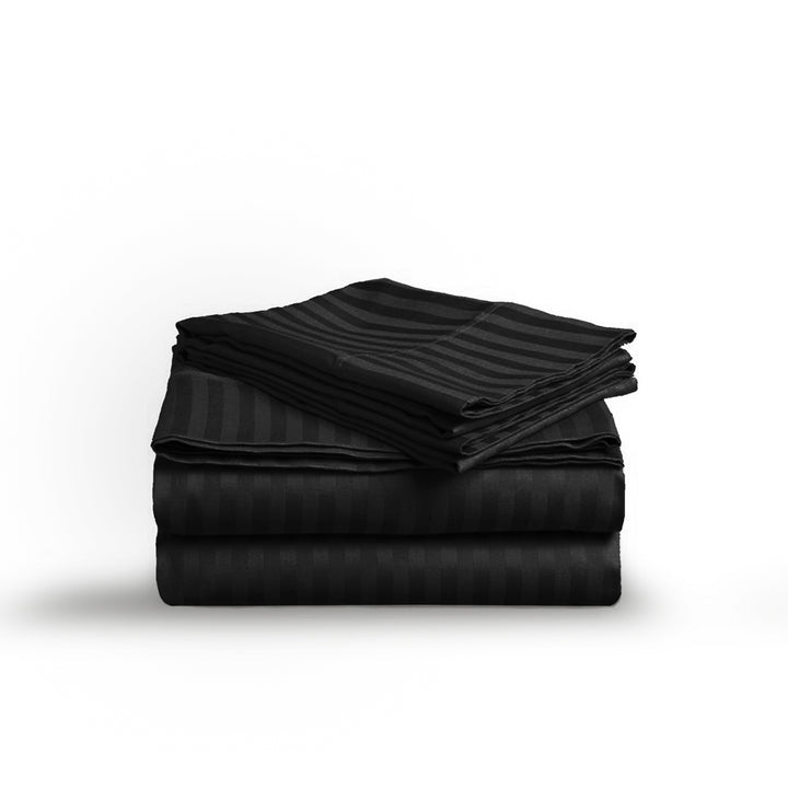 BLACK STRIPE-BED SHEET SET