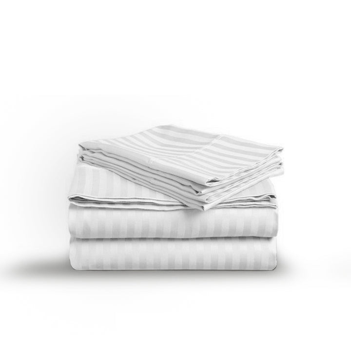 WHITE STRIPE-BED SHEET SET